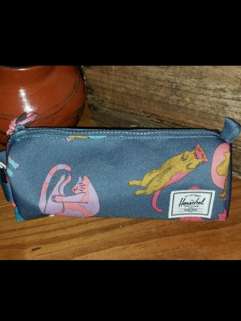 Herschel Dusty Blue Lazy Cat Settlement Pencil Case Little Herschel